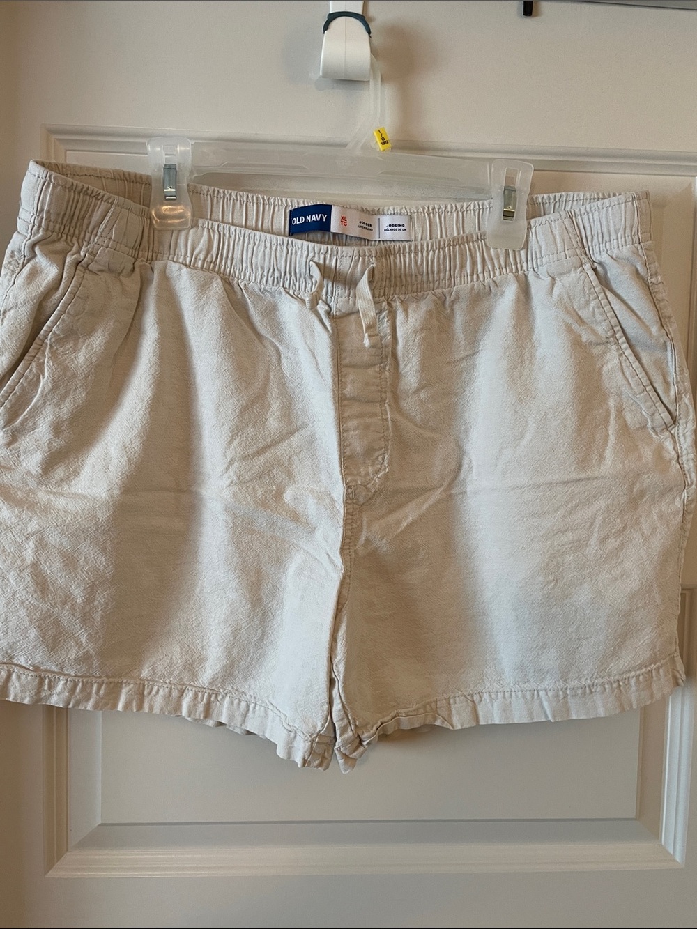 Old Navy mens Cream Drawstring Cotton-Linen Shorts 5 inch inseam